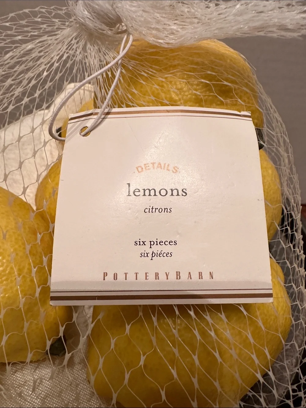 Pottery Barn Yellow Decorative Faux Lemons in Mesh Bag